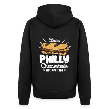 Philly Cheesesteak Sandwich - Unisex Premium Bio Zip Hoodie - Schwarz - Hinten - Nico (187cm)