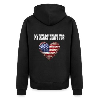 My Heart Beats For America für Patrioten - Unisex Premium Bio Zip Hoodie - Schwarz - Hinten - Nico (187cm)