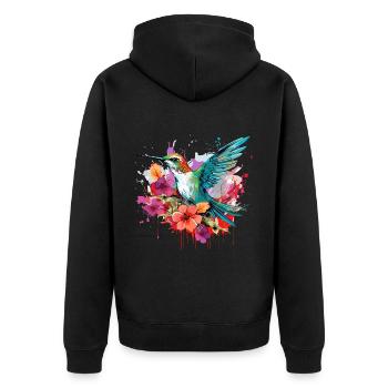 Bunter Kolibri Vogel für Ornithologe - Unisex Premium Bio Zip Hoodie - Schwarz - Hinten - Nico (187cm)