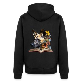 Afrikanische Wildhunde Lesen Buch - Unisex Premium Bio Zip Hoodie - Schwarz - Hinten - Nico (187cm)