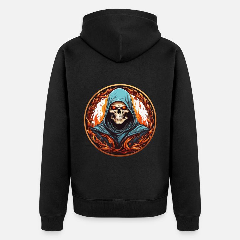 Sensenmann mit Kutte im Feuerkreis - Unisex Premium Bio Zip Hoodie - Schwarz
