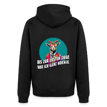 Bis zur ersten Ziege war ich ganz normal - Unisex Premium Bio Zip Hoodie - Schwarz - Hinten - Nico (187cm)