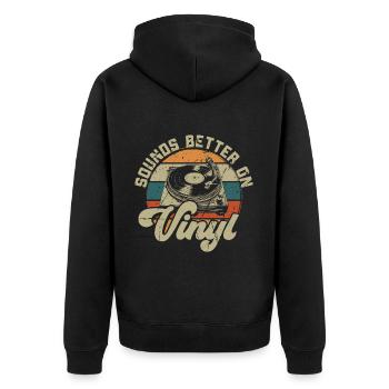 Schallplatte Vinyl Musik Plattenspieler retro - Unisex Premium Bio Zip Hoodie - Schwarz - Hinten - Nico (187cm)