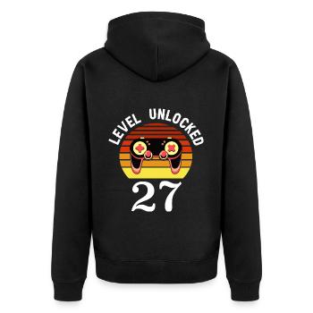 Niveau 27 débloqué 27 Anniversaire 27 ans - Veste à capuche bio Premium Unisexe - noir - Dos - Nico (187cm)
