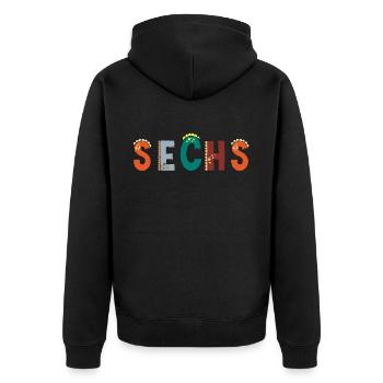 Kinder 6 Jahre Dino 6. Geburtstag - Unisex Premium Bio Zip Hoodie - Schwarz - Hinten - Nico (187cm)