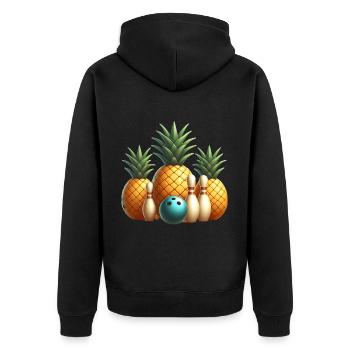 Bowling-Ananas 🎳🍍 - Urlaub im Bowling - Unisex Premium Bio Zip Hoodie - Schwarz - Hinten - Nico (187cm)
