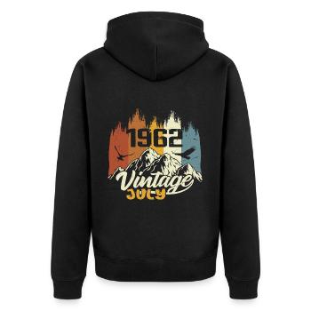 Vintage Juli 1962 Geburtstagsgeschenk Juli 1962 - Unisex Premium Bio Zip Hoodie - Schwarz - Hinten - Nico (187cm)
