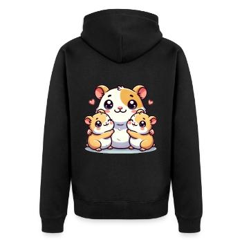 Parent hamster aimant avec deux enfants mignons - Veste à capuche bio Premium Unisexe - noir - Dos - Nico (187cm)