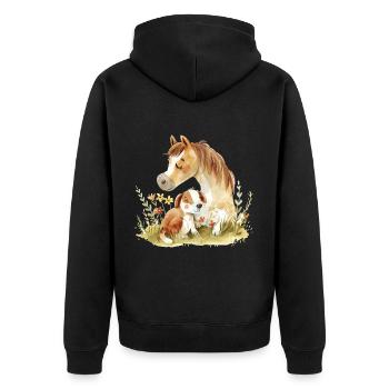 Cute Dog And Horse Friends - Unisex Premium Bio Zip Hoodie - Schwarz - Hinten - Nico (187cm)