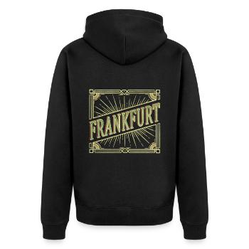 Frankfurt Deutschland Stadt Schrift Vintage Retro - Unisex Premium Bio Zip Hoodie - Schwarz - Hinten - Nico (187cm)