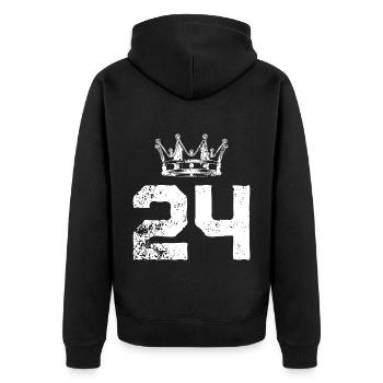 24 Zahl Krone - Unisex Premium Bio Zip Hoodie - Schwarz - Hinten - Nico (187cm)