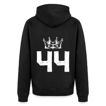 44 Zahl Krone - Unisex Premium Bio Zip Hoodie - Schwarz - Hinten - Nico (187cm)