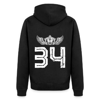 34 Zahl Krone - Unisex Premium Bio Zip Hoodie - Schwarz - Hinten - Nico (187cm)