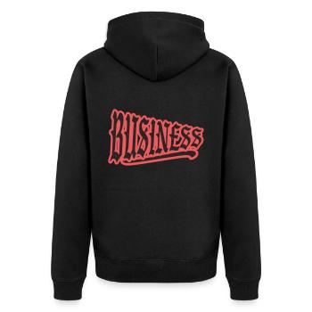 business influencer money firma boss chef - Unisex Premium Bio Zip Hoodie - Schwarz - Hinten - Nico (187cm)