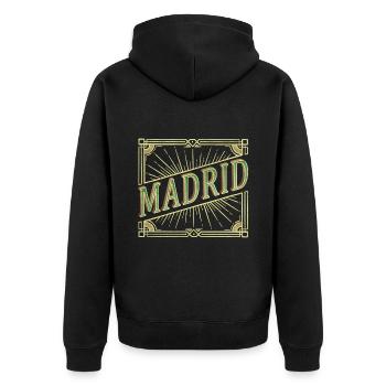 Madrid Spanien Stadt Schrift Vintage Retro Skyline - Unisex Premium Bio Zip Hoodie - Schwarz - Hinten - Nico (187cm)