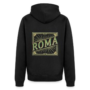 Rom Roma Italien Stadt Schrift Vintage Retro Antik - Unisex Premium Bio Zip Hoodie - Schwarz - Hinten - Nico (187cm)