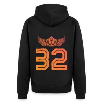 32 Number crown - Unisex Premium Organic Zip Hoodie - black - Back - Nico (187cm)