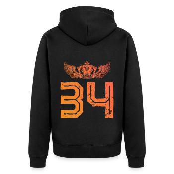 34 Zahl Krone - Unisex Premium Bio Zip Hoodie - Schwarz - Hinten - Nico (187cm)