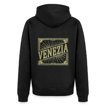 Venedig Italien Stadt Schrift Vintage Retro Antik - Unisex Premium Bio Zip Hoodie - Schwarz - Hinten - Nico (187cm)