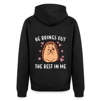 Hedgie He Brings Out The Best In Me Hedgehog - Unisex Premium Organic Zip Hoodie - black - Back - Nico (187cm)