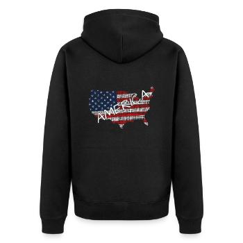 America USA - Unisex Premium Bio Zip Hoodie - Schwarz - Hinten - Nico (187cm)