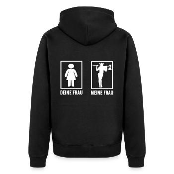 Deine Frau Meine Frau Wikinger Krieger Nordmann - Unisex Premium Bio Zip Hoodie - Schwarz - Hinten - Nico (187cm)