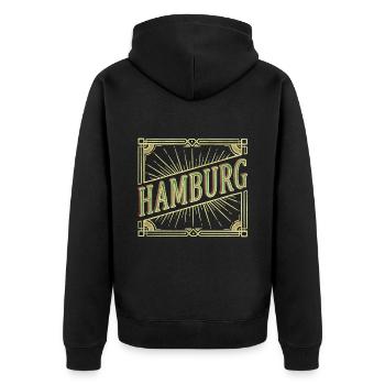 Hambourg Allemagne City Font Vintage Rétro - Veste à capuche bio Premium Unisexe - noir - Dos - Nico (187cm)