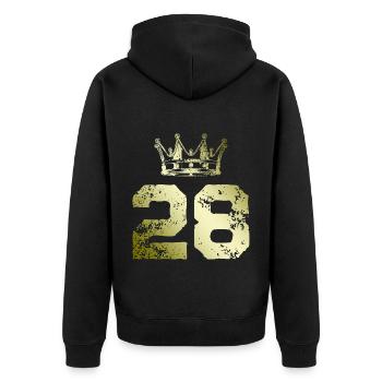 28 Zahl Krone - Unisex Premium Bio Zip Hoodie - Schwarz - Hinten - Nico (187cm)