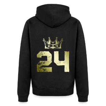 24 Zahl Krone - Unisex Premium Bio Zip Hoodie - Schwarz - Hinten - Nico (187cm)