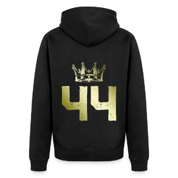 44 Zahl Krone - Unisex Premium Bio Zip Hoodie - Schwarz - Hinten - Nico (187cm)