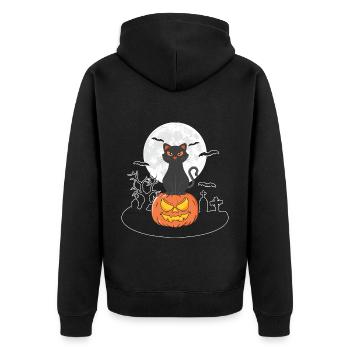 Citrouille de chat d’Halloween - Veste à capuche bio Premium Unisexe - noir - Dos - Nico (187cm)