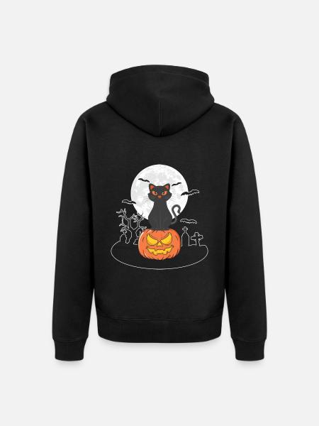 Halloween Cat Pumpkin - Unisex Premium Organic Zip Hoodie - black