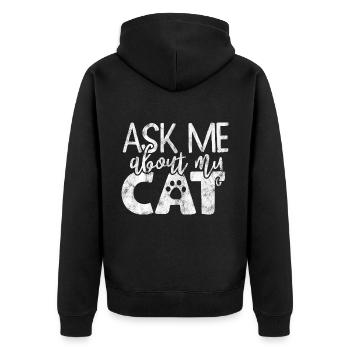 Posez-moi des questions sur mon chat - Drôles de dictons de chat - Veste à capuche bio Premium Unisexe - noir - Dos - Nico (187cm)