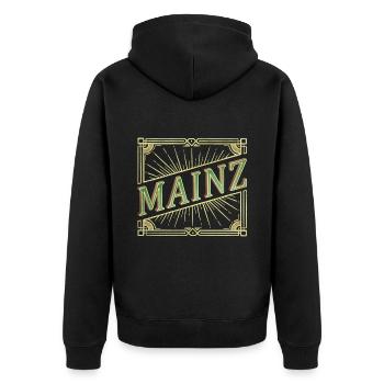 Mainz Deutschland Stadt Schrift Vintage Retro - Unisex Premium Bio Zip Hoodie - Schwarz - Hinten - Nico (187cm)