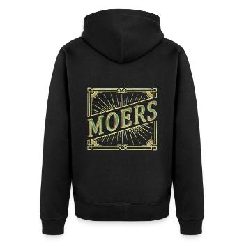 Moers Deutschland Stadt Schrift Vintage Retro - Unisex Premium Bio Zip Hoodie - Schwarz - Hinten - Nico (187cm)