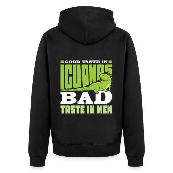Good Taste in Iguanas bad taste in men - Unisex Premium Bio Zip Hoodie - Schwarz - Hinten - Nico (187cm)