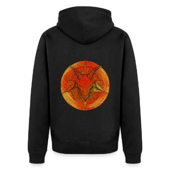 Pentagramme surmonté d'une tête de baphomet - Veste à capuche bio Premium Unisexe - noir - Dos - Nico (187cm)