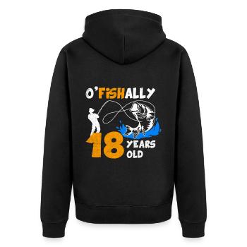 18 Jahre alt, Fischer Angler Geburtsspruch - Unisex Premium Bio Zip Hoodie - Schwarz - Hinten - Nico (187cm)