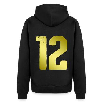 12 Zahl Trikot - Unisex Premium Bio Zip Hoodie - Schwarz - Hinten - Nico (187cm)