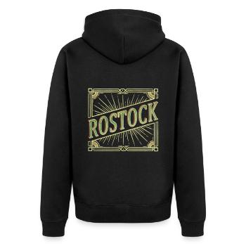 Rostock Allemagne City Font Vintage Rétro - Veste à capuche bio Premium Unisexe - noir - Dos - Nico (187cm)