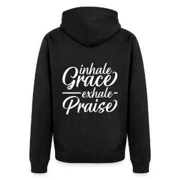Inspirez la grâce expirez des louanges - Veste à capuche bio Premium Unisexe - noir - Dos - Nico (187cm)