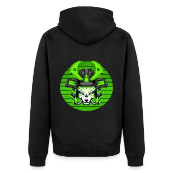 Kitsun Vaporwave Japanische Kami Vaporwave Kitsune - Unisex Premium Bio Zip Hoodie - Schwarz - Hinten - Nico (187cm)