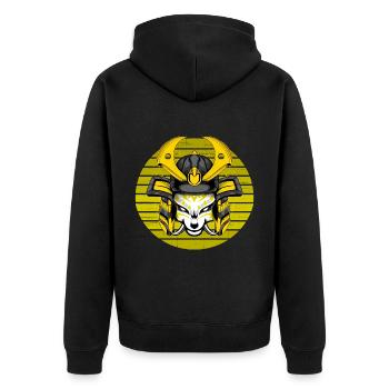Kitsun Vaporwave Japanische Kami Vaporwave Kitsune - Unisex Premium Bio Zip Hoodie - Schwarz - Hinten - Nico (187cm)