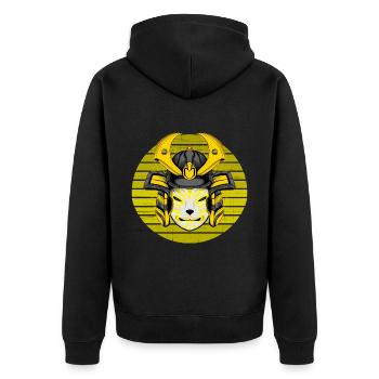 Kitsun Vaporwave Japanische Kami Vaporwave Kitsune - Unisex Premium Bio Zip Hoodie - Schwarz - Hinten - Nico (187cm)