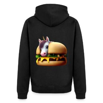 Einhorn Cheeseburger - Unisex Premium Bio Zip Hoodie - Schwarz - Hinten - Nico (187cm)