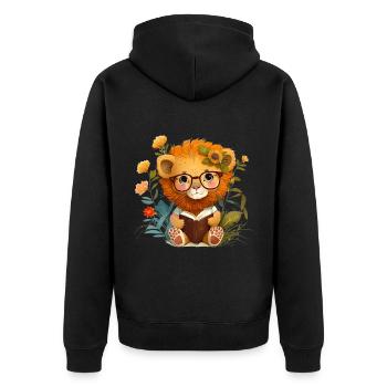 Lesen Bücher Buch Leser Niedlicher Löwe - Unisex Premium Bio Zip Hoodie - Schwarz - Hinten - Nico (187cm)
