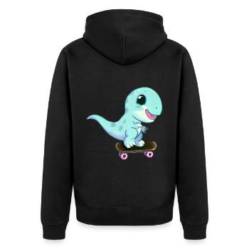 Skateboard Dinosaurier - Unisex Premium Bio Zip Hoodie - Schwarz - Hinten - Nico (187cm)