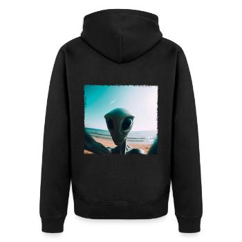 Alien Beach Selfie - Unisex Premium Bio Zip Hoodie - Schwarz - Hinten - Nico (187cm)