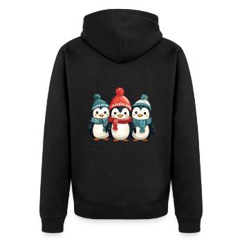 Weihnachten Pinguine Schal Mütze Xmas Süß Niedlich - Unisex Premium Bio Zip Hoodie - Schwarz - Hinten - Nico (187cm)