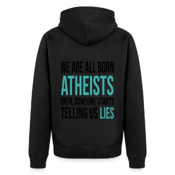 Atheismus Wissenschaft - Unisex Premium Bio Zip Hoodie - Schwarz - Hinten - Nico (187cm)